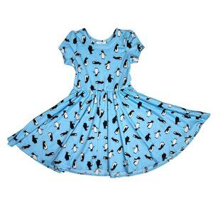 Dot Dot Smile Girls 3 4 Blue Cap Sleeve Twirl Dress Christmas Winter Penguin